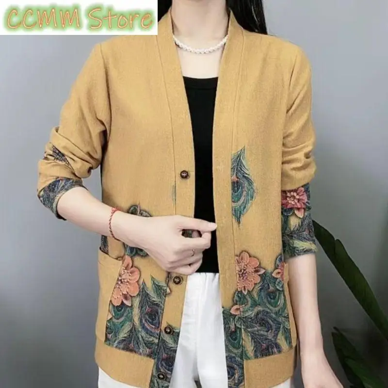 

New Vintage Clothes Cardigan Long Floral Coat Streetwear Spring Autumn Long Sleeve V-neck Versatile Fashion Casual Knit Jacket