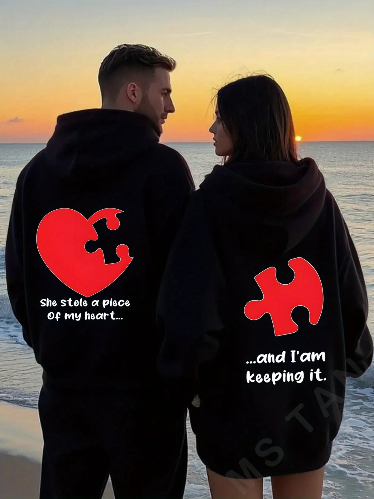 1 STÜCK [Paarstil] Lässige Mode „He and Her Love“-Muster, bedruckt, passender Paar-Hoodie, bequemer Valentinstag-Pullover