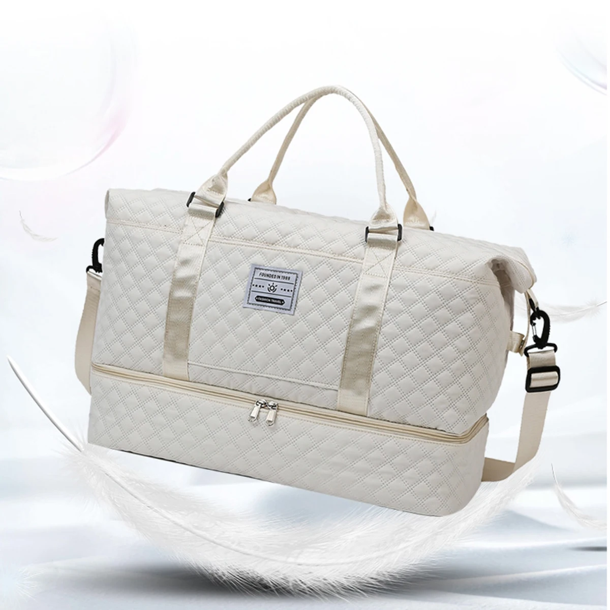 Beige white travel bun mother bag large capacity bag storage bag Crossbody portable mother bag yoga fitness bag 2 bags