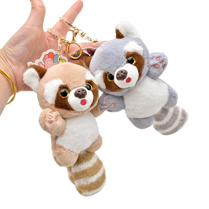 New cute zoo  Greeting raccoon happy amusement park panda memorial doll lifelike plush toy funny key chain Pendant Car Keychain