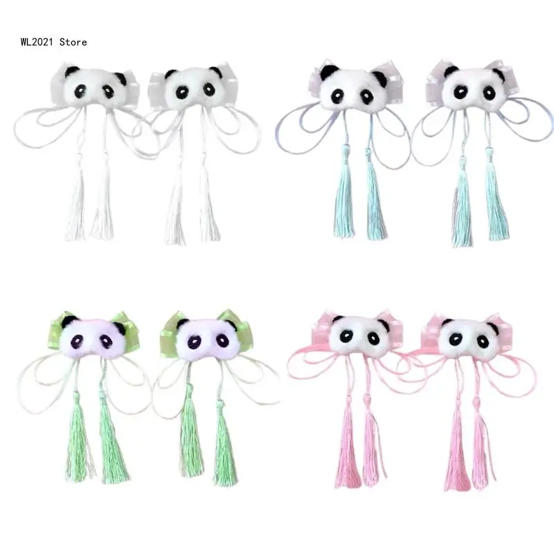 Girl Tassels Panda Hairpin Subculture Bowknot Hair Clip Cosplay Costume Side Pin Teens Girl Y2K Hair Styling Accessories