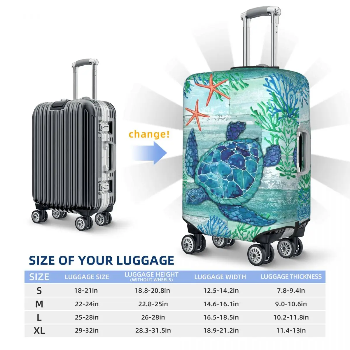 Custom Ocean Sea Turtle Luggage Cover Protector Elastic Travel Suitcase Covers