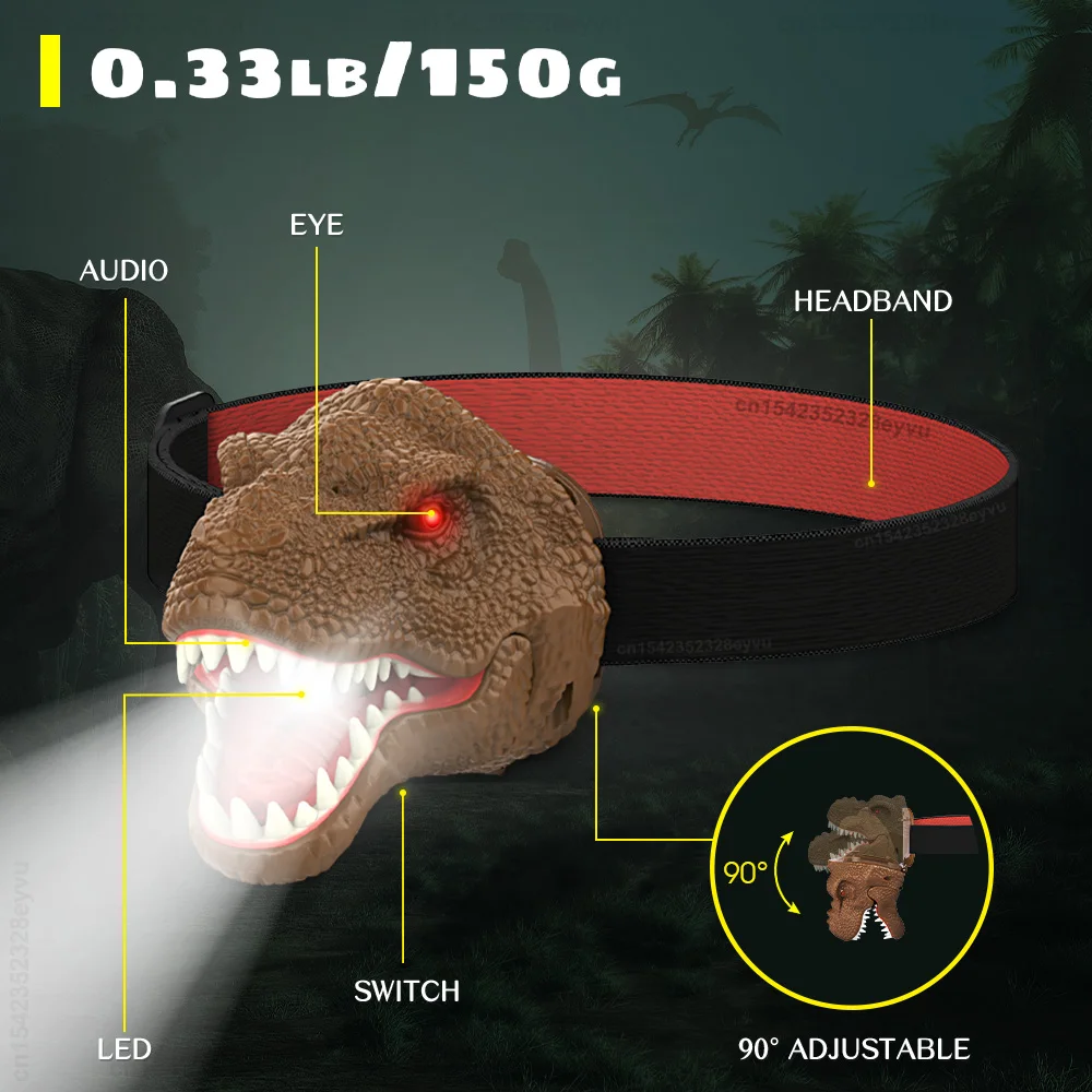 Kids Headlamp Dinosaur Headlamp for Children Kids Dinosaur Toys Child Head Flashlight T-Rex Dinosaur Head Lamp Christmas Gift