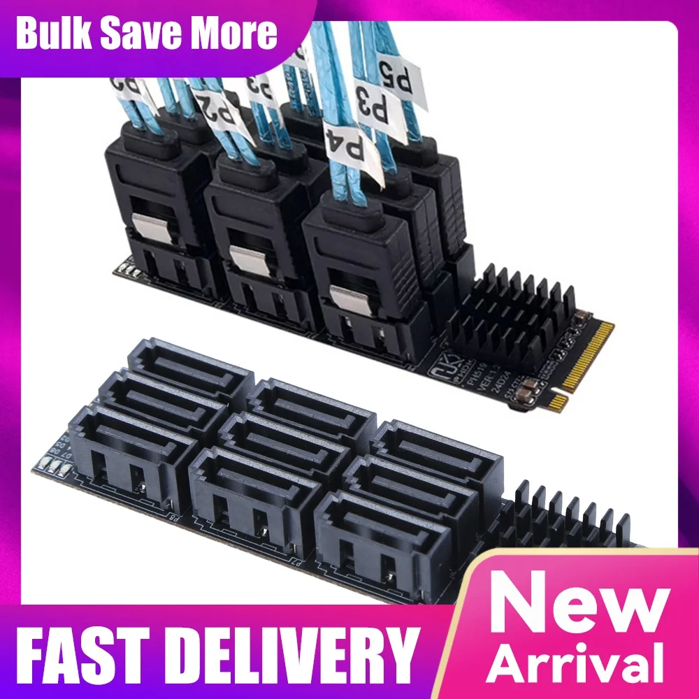 for M.2 for M KEY Nvme To 9 Ports SATA 3.0 Adapter 6Gbps for M.2 NVME To SATA 3.0 Converter Expansion Card for Desktop PC