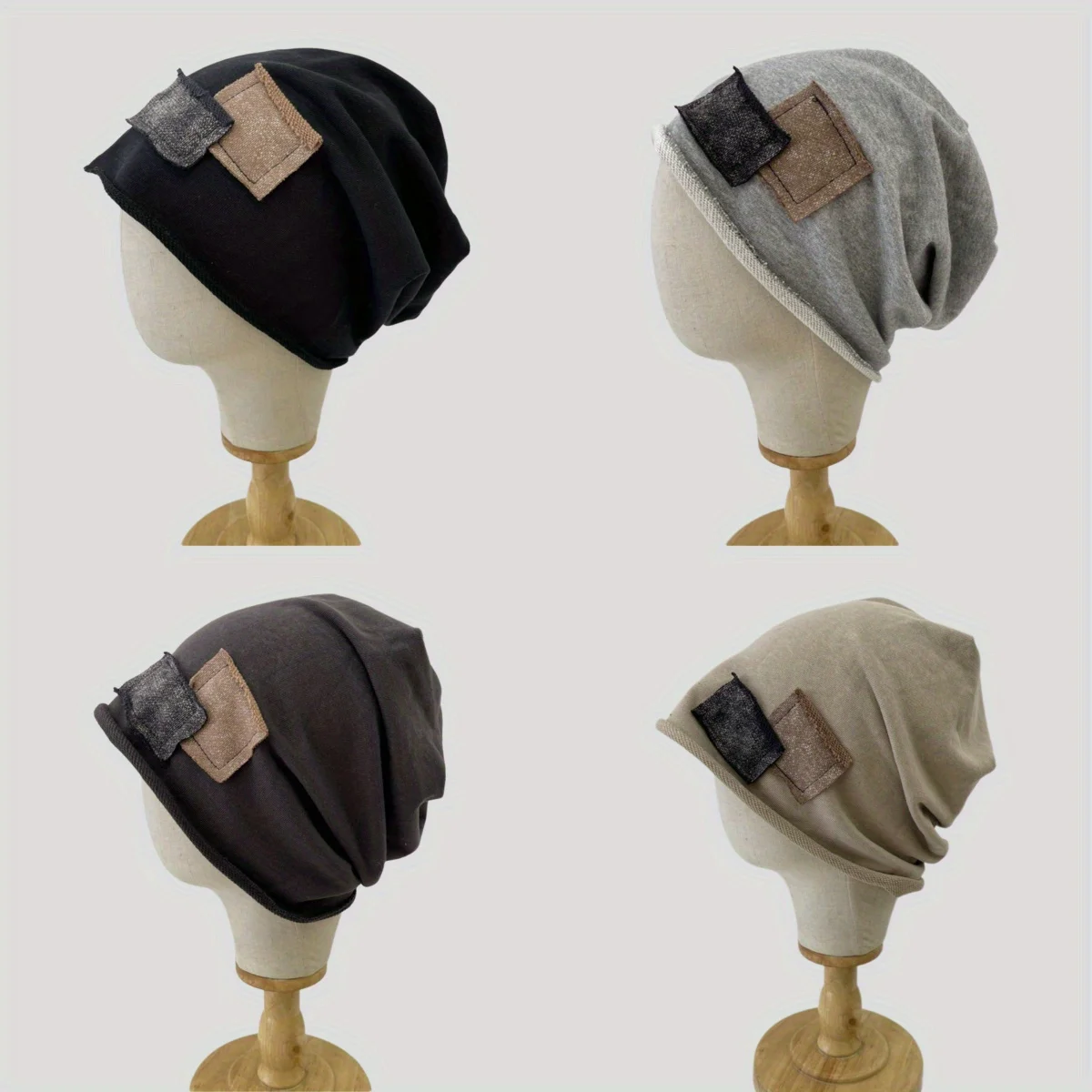 

Thickened Pullover Hat Solid Color Ear Protection Ethnic Style Patch Design Head Wrapping Beanies Skullies for Cold Weather