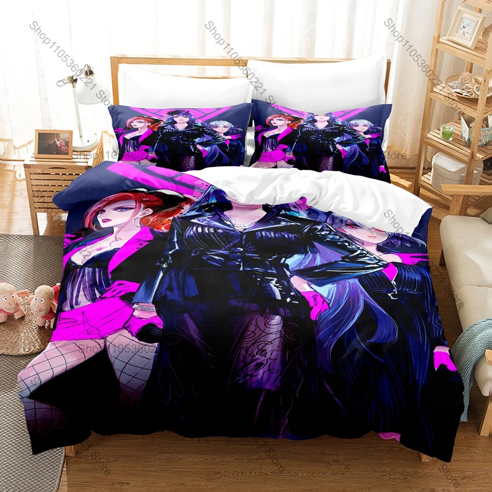 Cool Hypnosis Mic Chibi Rap Boys Four Divisions Street Battle Border Anime Merch 3PCS Bedding Duvet Cover + 2 Pillowcases Home D