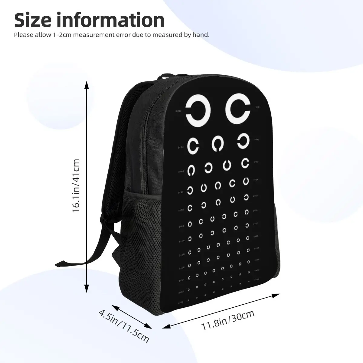 Mochila Oftalmologista Impermeável, School College Eye Exam Chart Bag, Print Bookbag para Homens e Mulheres