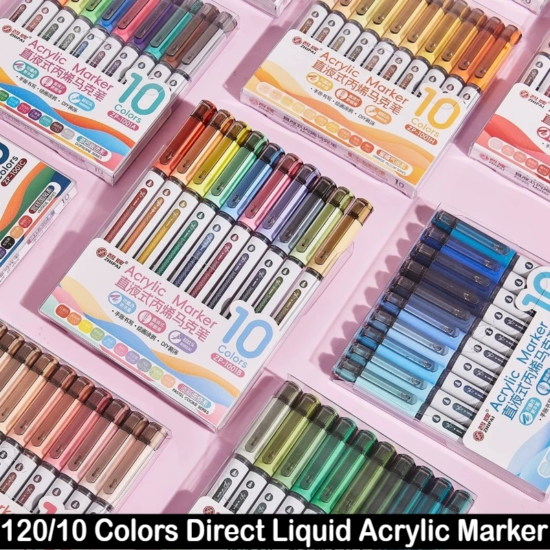

120/10 Colors Direct Liquid Acrylic Paint Marker Pen Set DIY Painting for Christmas School Art Supplies PK LANGUO Stationery
