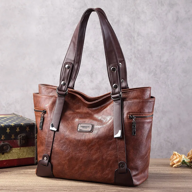 

Vintage Women's Tote Bag 2025 New PU Leather Shoulder Bag Large Capacity Handbags Retro Style Crossbody Bags for Women