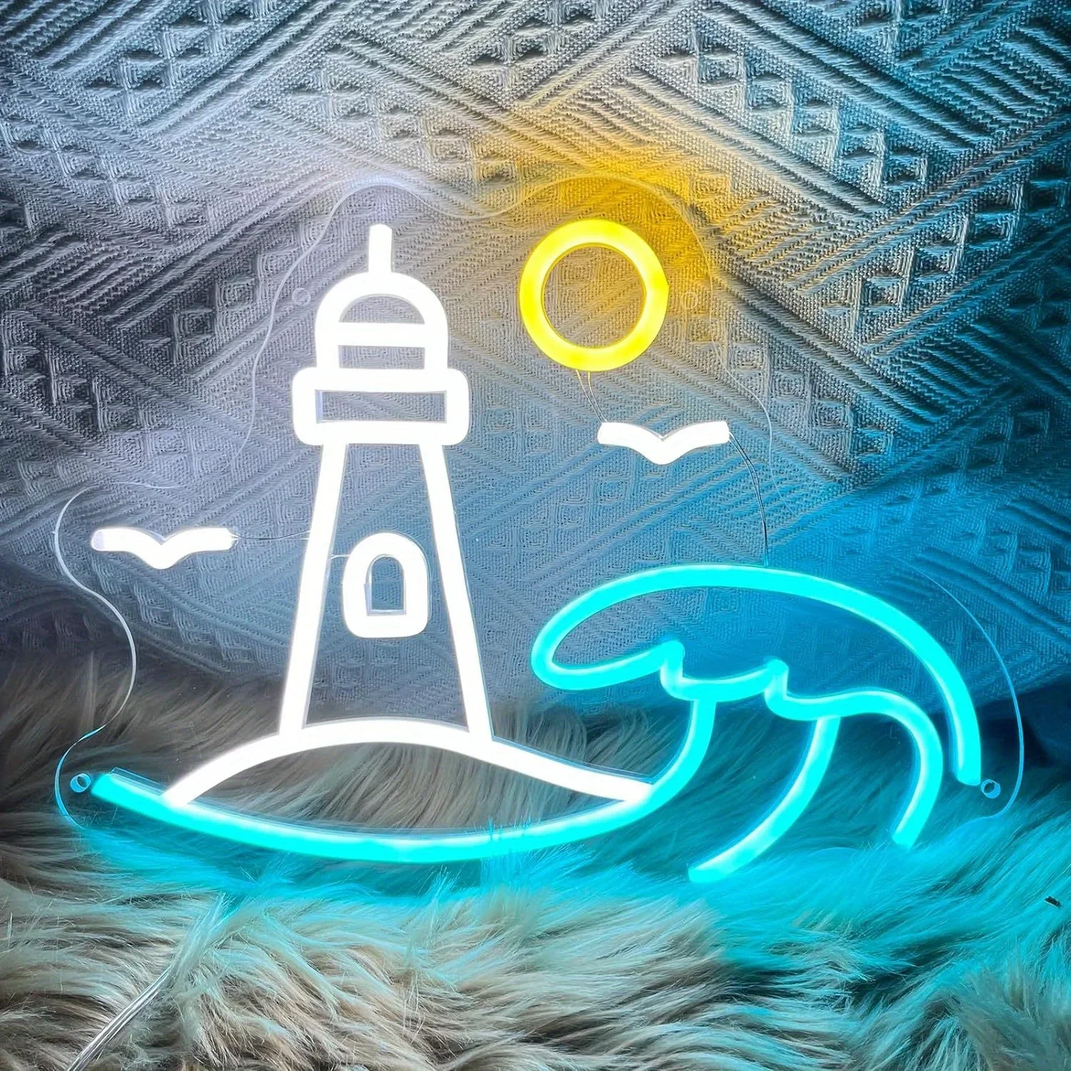 Lighthouse Neon Sign LED Neon Light Sign for Ocean Theme Pattern Kids Room Living Room Party Club Shop Decor Gift for Family