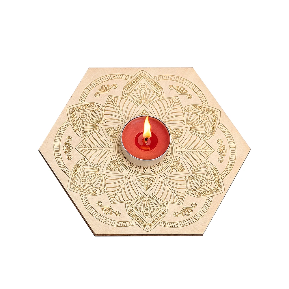 Wooden Hexagon Mandala Board Sacred Geometry Crystal Grid Board Plate for Wiccan Altar Ritual Decor DIY Painting Staining Craft