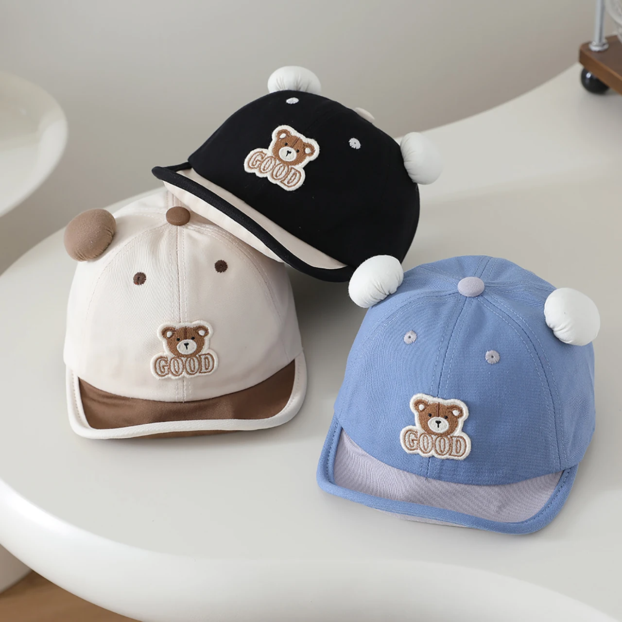 

Cute Bear Baby Baseball Cap Summer Soft Brim Sun Visor Hat for Kids Cartoon Adjustable Cotton Peaked Caps