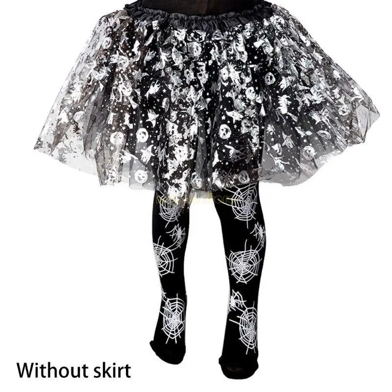 31BF Girls Halloween Panty Kousen Cartoon SpiderWeb Skelet Striped Pantyhose