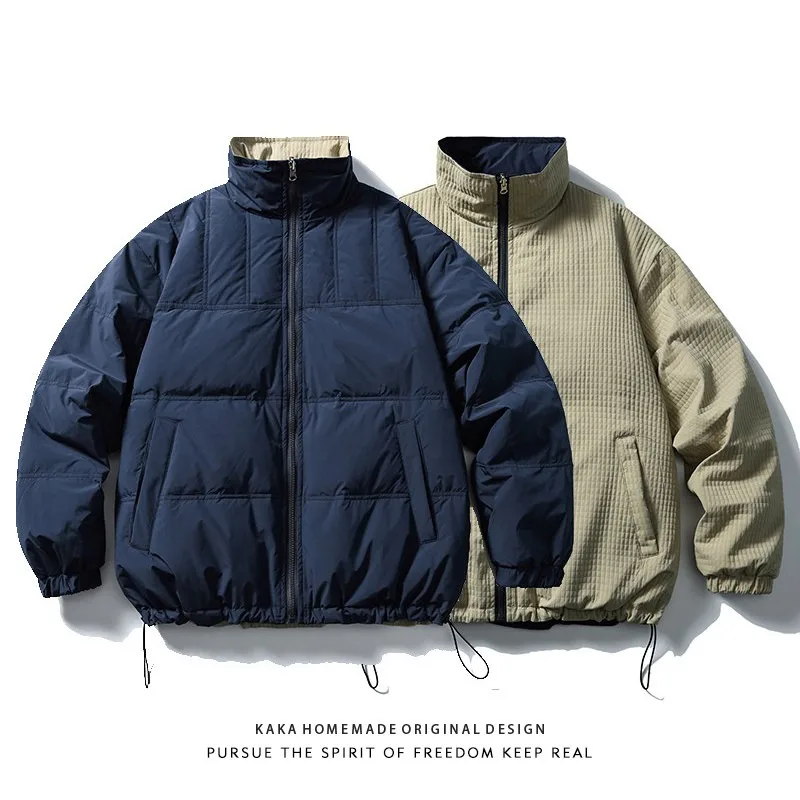 2025 Winter New Two Sided Stand Up Collar White Down Jacket Men's Japanese Trendy Retro Casual Duck Down Warm Coat