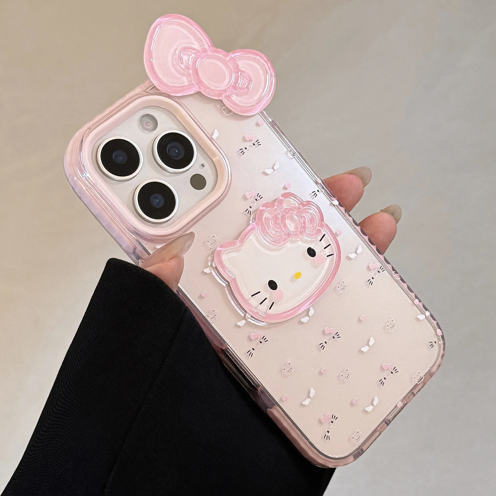 الكورية ثلاثية الأبعاد Bowknot الكرتون مرحبا كيتي لينة قضية الهاتف آيفون 16 15 14 13 12 برو ماكس شفافة للصدمات الغطاء الواقي