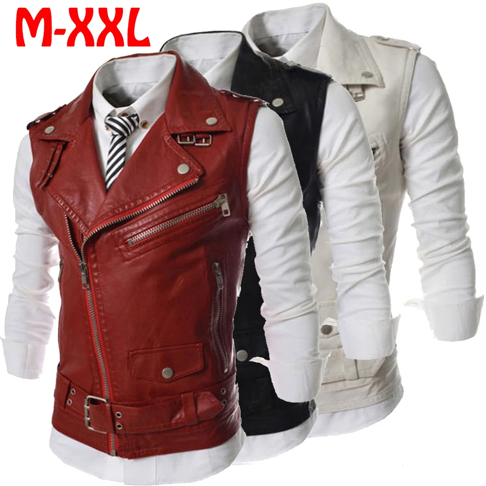 High Quality Men's Fashion Leather Vest Jacket Sleeveless Diagonal Zipper Windproof Design Cool Coat