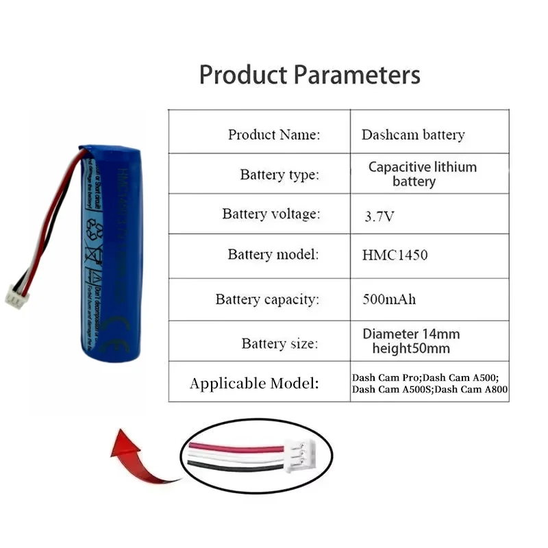 3.7V 500mAh Lithium Battery 70mai Battery Hmc1450 Dash Cam Pro Car Video Recorder Replacement DVR Accessories Factory Original