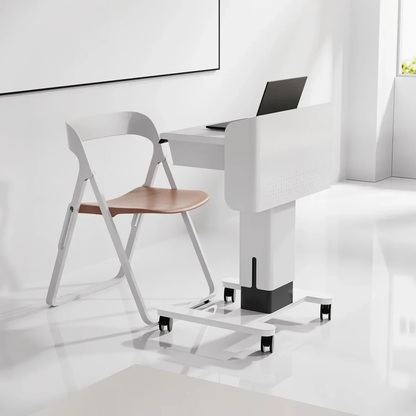 DSA Lifting Movable Lecture Podium Table Standing Office Teacher Podium Wheels School Speech Podium
