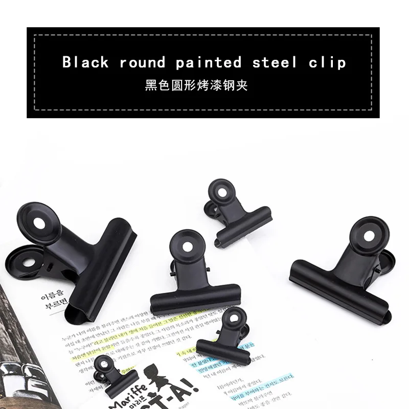 5PCS Metal Paper Clip 20 29 39 50 63 75 90mm Foldback Metal Binder Clips Black Grip Clamps Paper Document Office School Statione