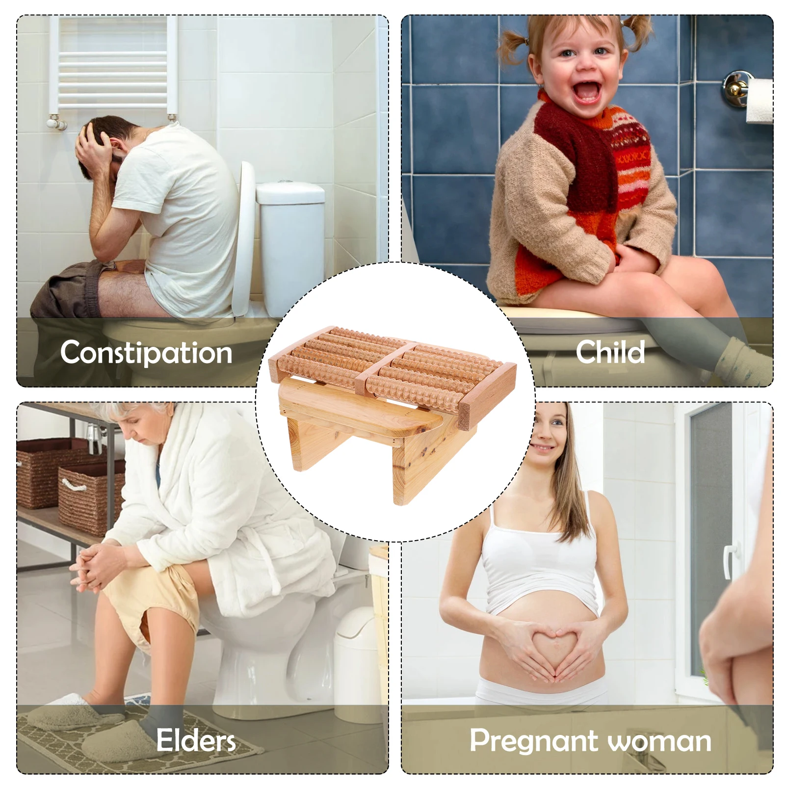 

Foot Bath Stool with Massage Beads Sauna Bath Leg Rest Room Spa Bench Non Slip Shower Stool for Adults Kids Wooden Wide