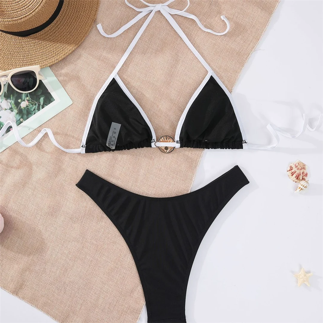 2026 Splicing Neckholder-Bikini Damen-Badeanzug Zweiteiliger Bikini-Set Brasilianischer Badeanzug mit Polsterung Badebekleidung V8473 – Detail 5