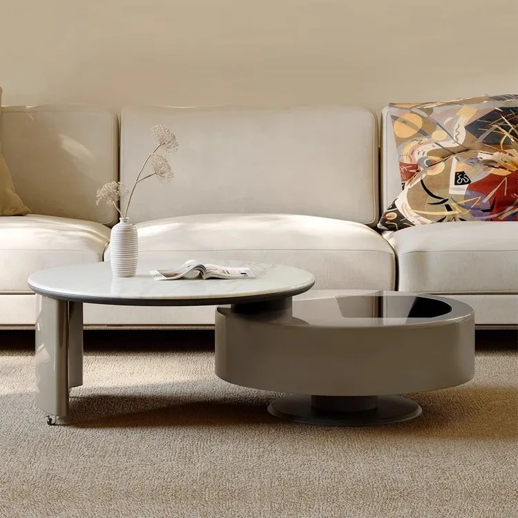 Rotating coffee table living room home Italian minimalist designer model premium 2024 new microcrystalline stone coffee table mo