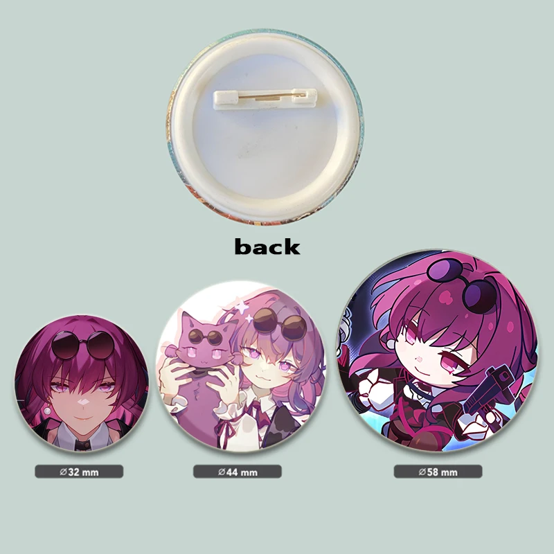 58/44/32mm Anime Honkai bintang rel pin Kafka kartun bros buatan tangan lencana DIY ransel pakaian dekorasi hadiah