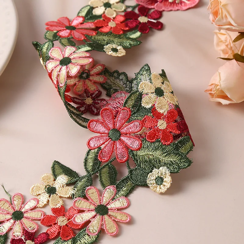 1Yard 7.5cm wide Red Lace Embroidery Trim Ribbon DIY Garment Hair Accessories Embroidered Lace Ribbon