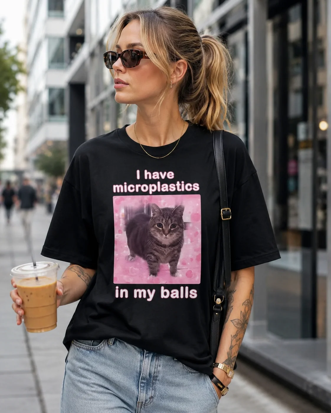 I Have Microplastics in My Balls Funny Cat Meme Haikyuu Men Clothing Fashion Harajuku Kawaii T-shirt Women's Y2K Clothing