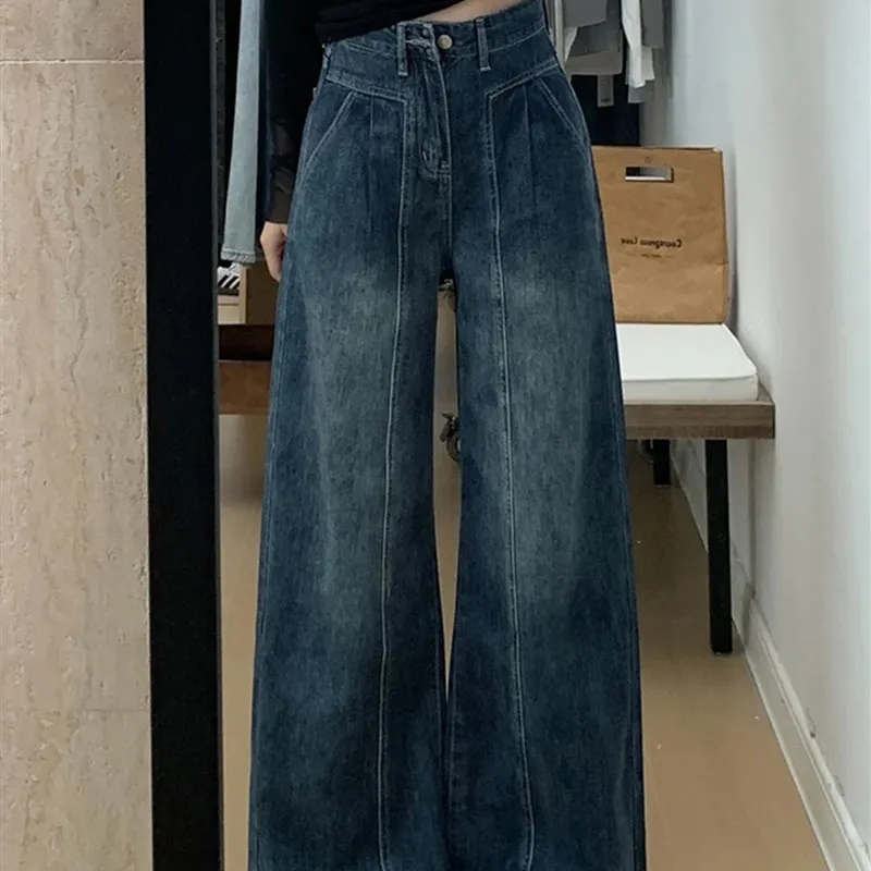 Plus Size Dames Thiened Fce Gevoerde Wijde Pijpen Jeans Winter Warme Hoge Taille Koreaanse Sle Loose Fit Casual Denim Broek