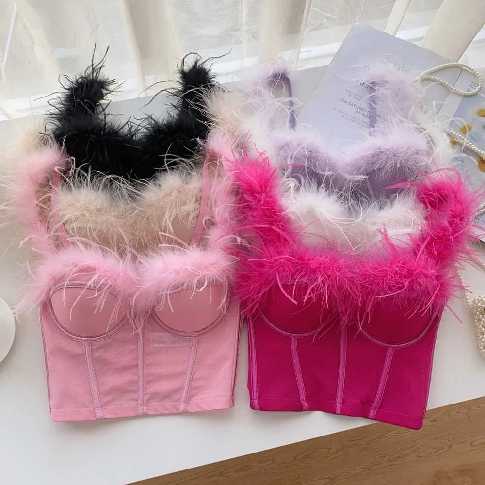 

Элегантный женский корсет с украшением из перьев, сексуальный женский бюстье премиум-качества, укороченный топ для девочек, тонкие формирующие клубные вечерние майки