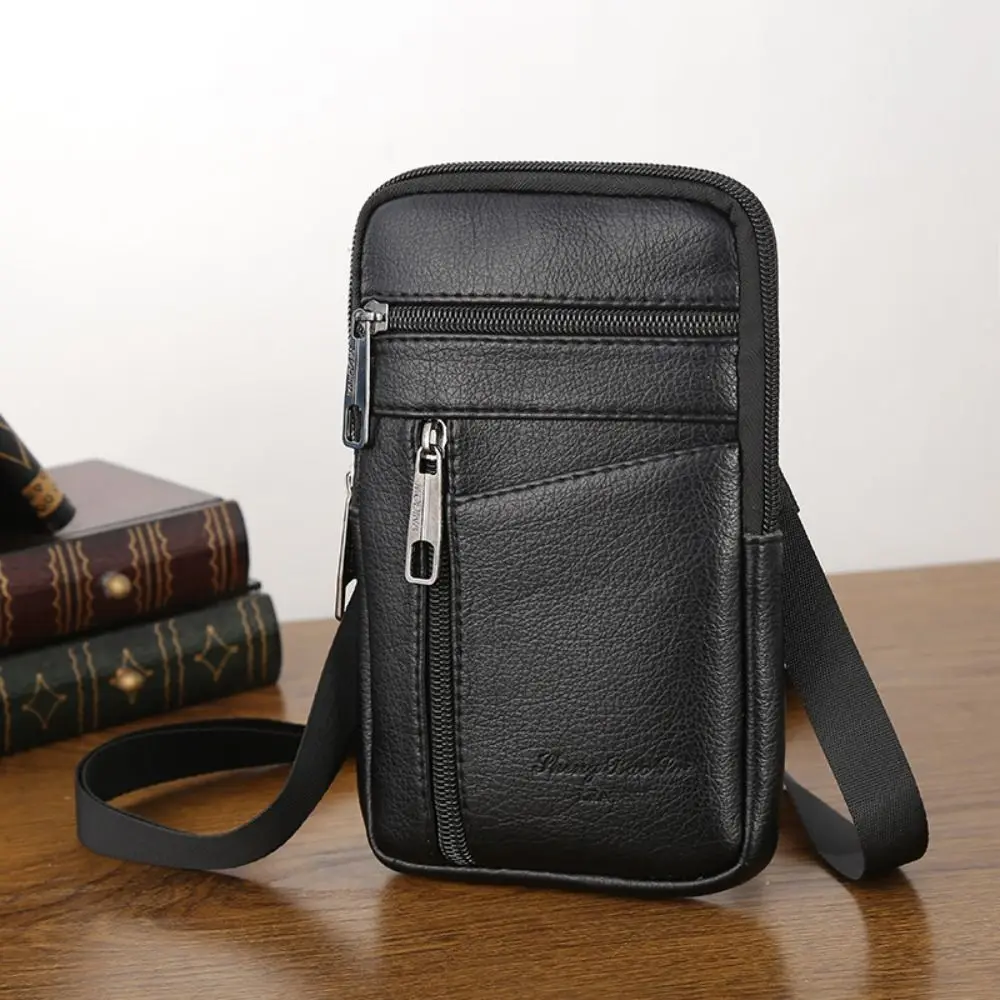 

Portable Korean Style Men Messenger Bags Square Solid Color PU Crossbody Bag All-match Zipper Simple Phone Bag Outdoor