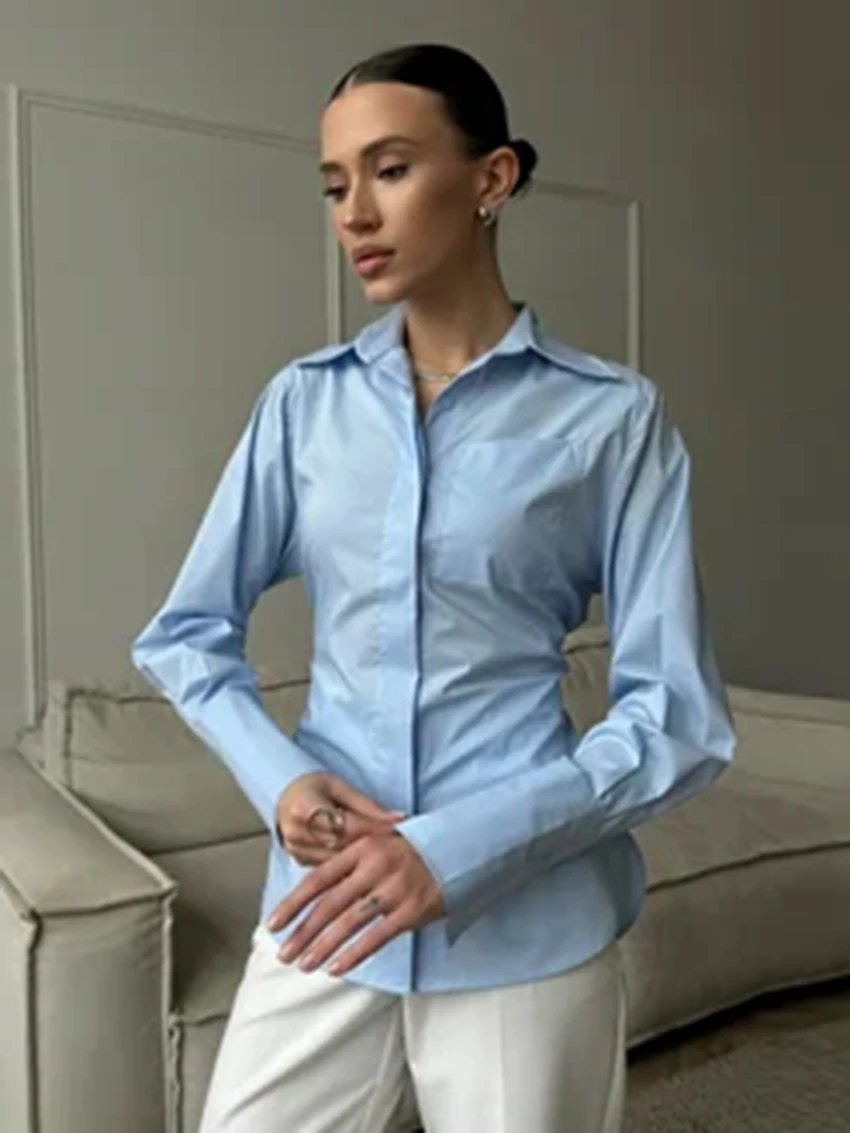 Parc Fee Fashion Loose White Office Women's Shirt Casual Lapel Long Sleeve Blouse Elegant Classic Solid Tops Female Clothing