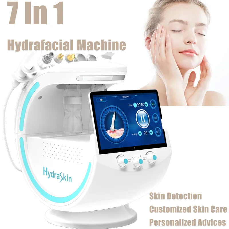 New 7 In 1 Smart Facial Cleansing Skin Analyze Deep Pore Vacuum Hydra Lift Anti-aging Beauty Machine Ice Blue