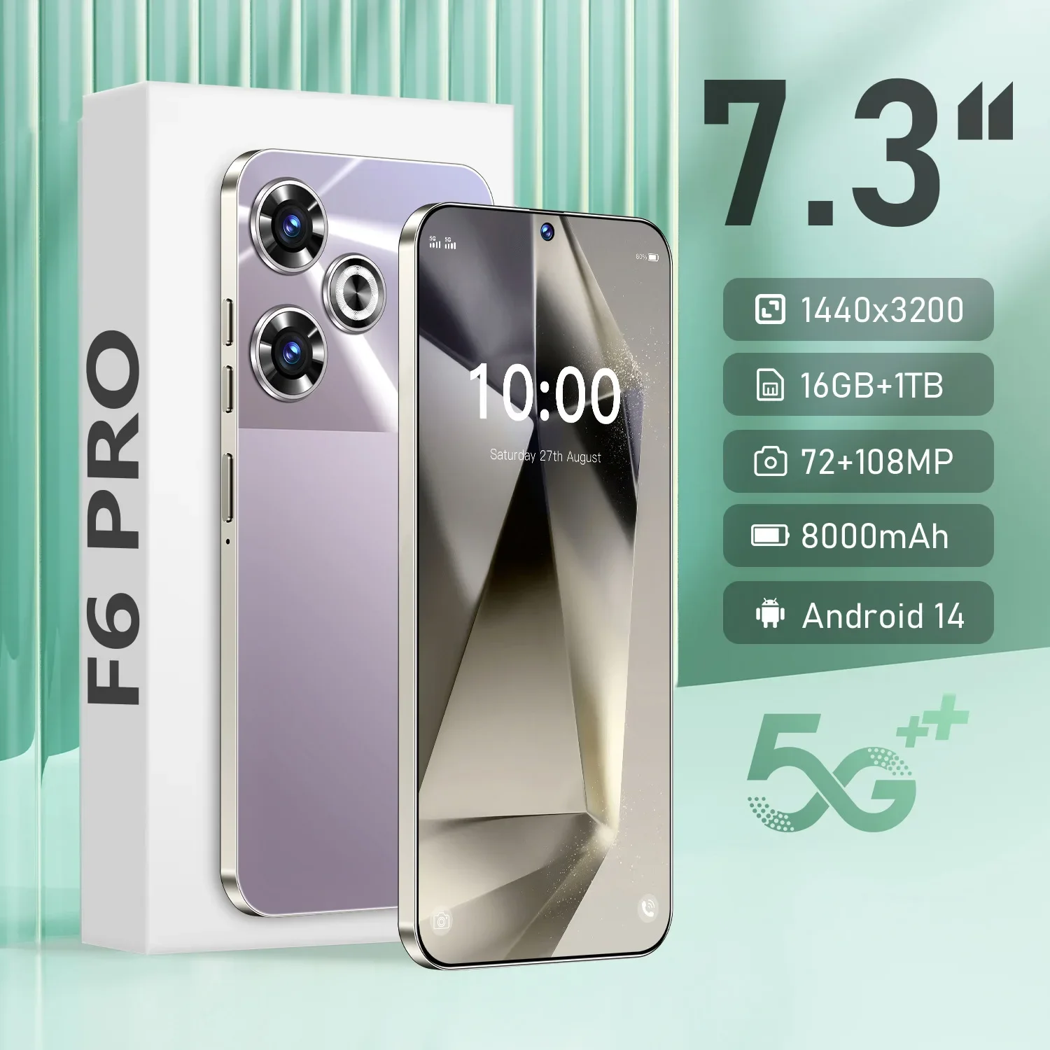 Original F6/M6 Pro Smartphones 7.3-inch HD 22GB+2048GB 108MP+50MP 8000mAh large battery Android 14 Snapdragon 8 Gen3 Dual SIM