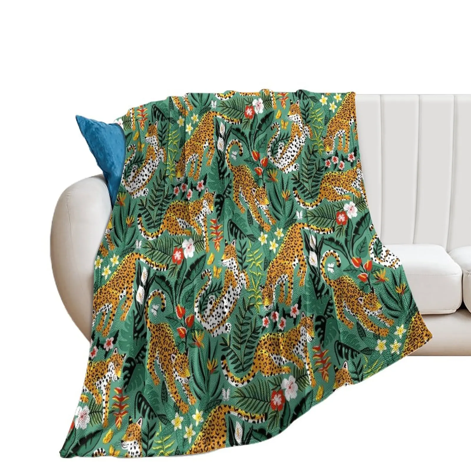 Dancing Jaguar Jungle - Green Throw Blanket Luxury St Sleeping Bag Blankets