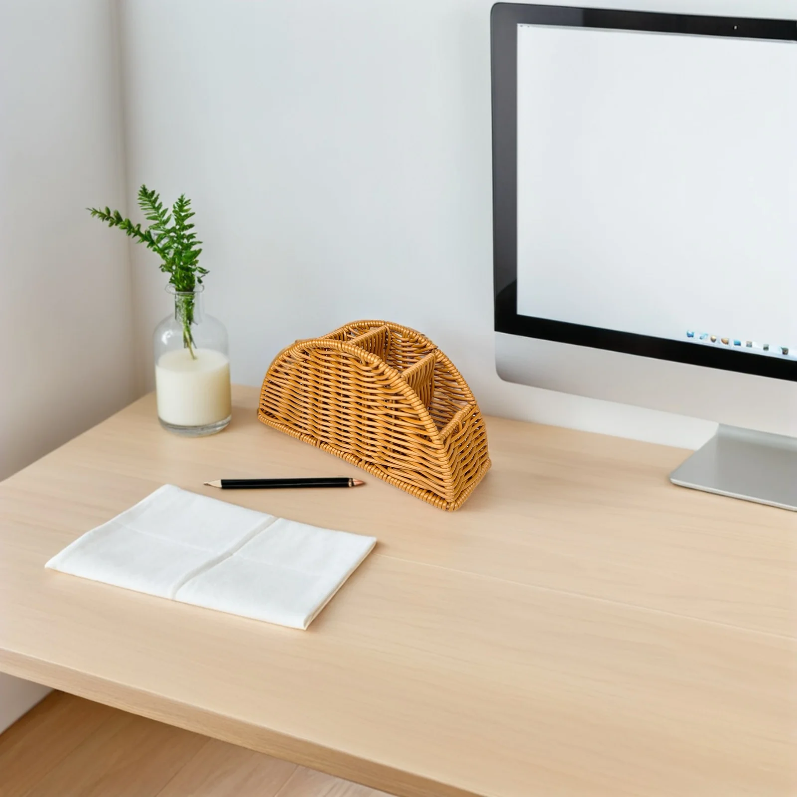 

Remote Storage Box Synthetic Rattan Organizer Divided Basket For Air Conditioner Remote Control Holder Desktop Bedroom