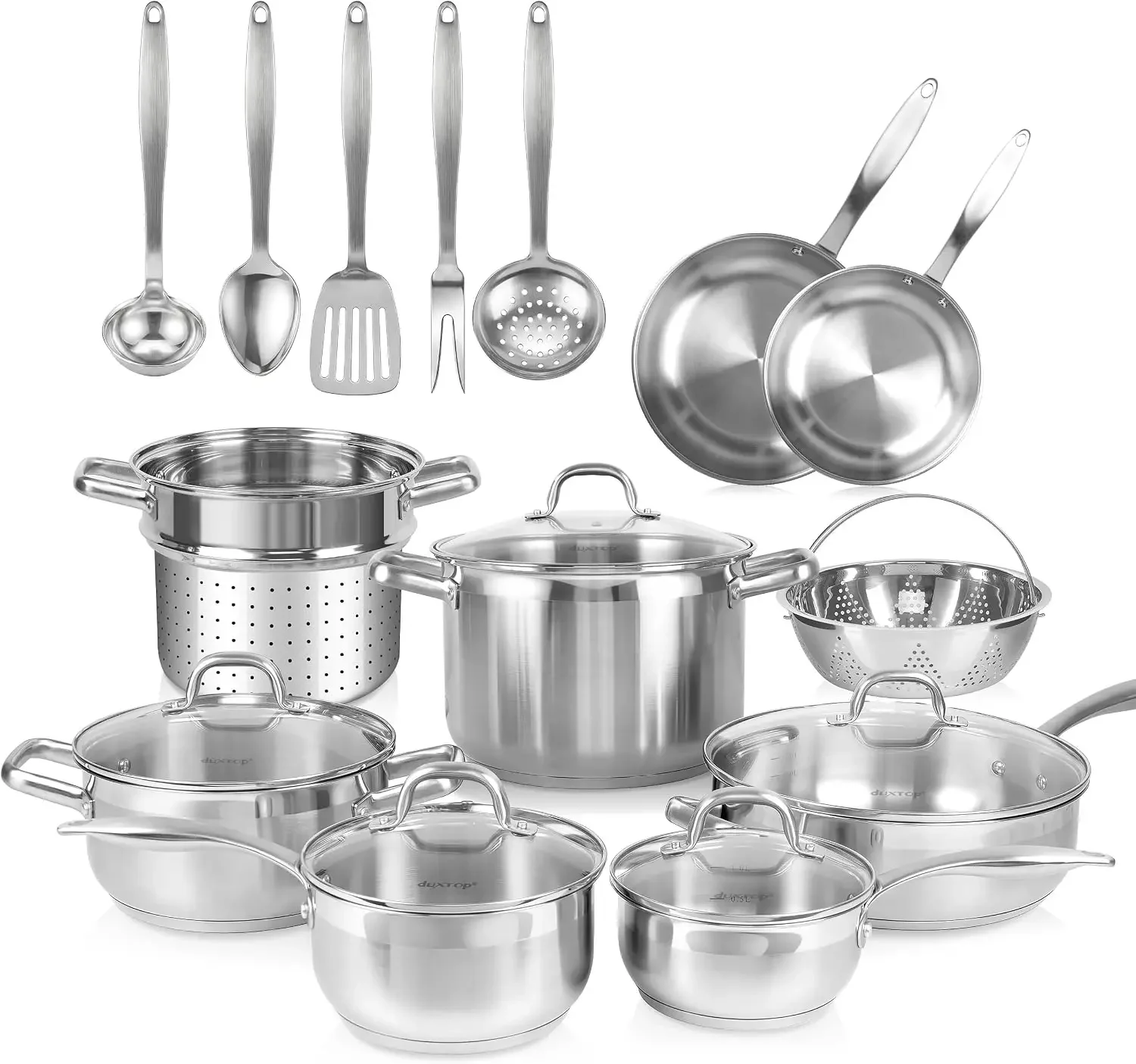 Stainless Steel Pots and Pans Set, 19PC Induction Cookware Set | Family Kitchens, Impact Bonded Base, Even Heat for Boiling, Fry