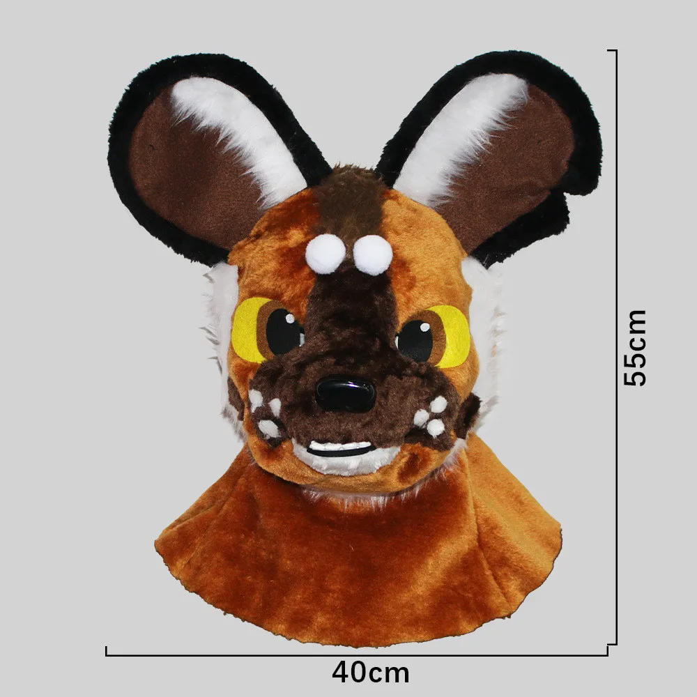 Bewegliche Mundpartie Pelzige Hundemaske Tier-Wolf Vollkopfmaske für Halloween-Party-Kostüm Damen Herren – Detail 4