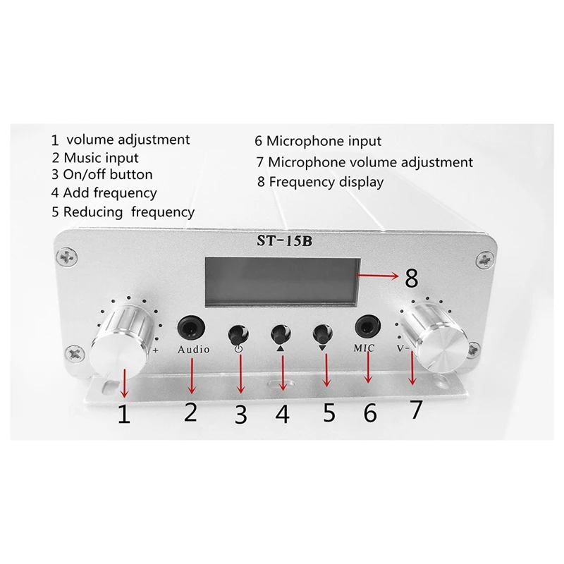 V2 15W 87-108MHZ Only Host TNC -15B Frequency Modulation Broadcast Transmitter RF FM Stereo Transmitter-A22U