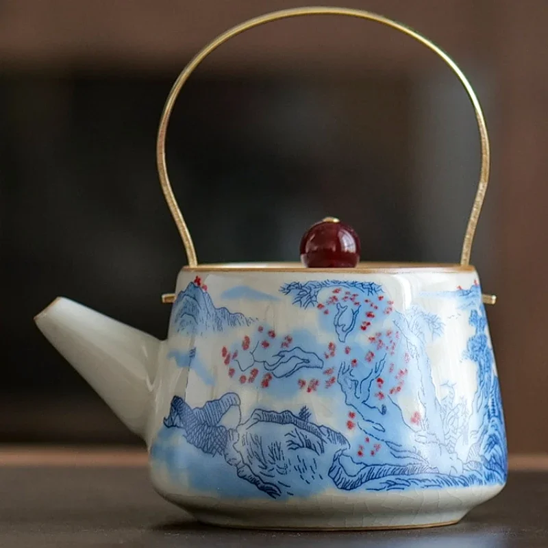 

Ru Kiln Простой подъемный лучник Керамический чайный сервиз кунг-фу Домашний чайник для пивоварения Офисный одиночный горшок Чайная пивоварка Открытый ломтик