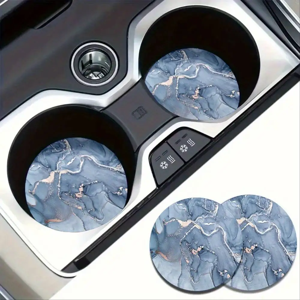Blue Marble Print EVA Car Coasters 2pcs Set Easy Clean Cute Design Great Gift Idea
