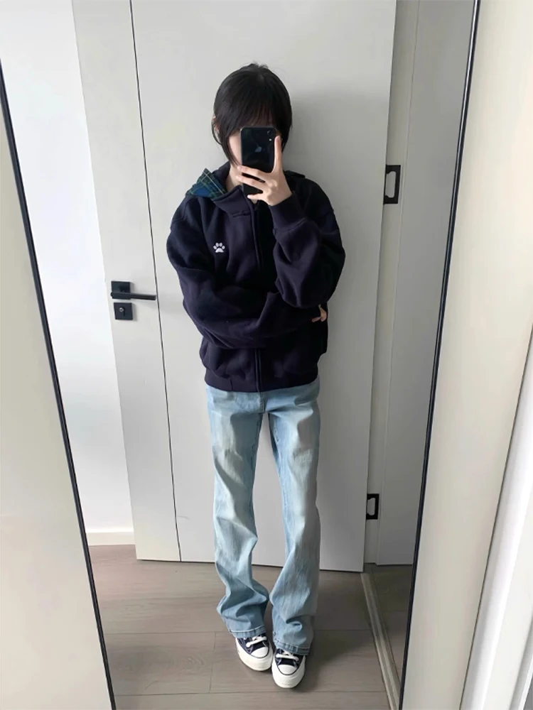 

American Retro Blue Waed Jeans Men's Trendy Pants Design Sensation High-End Feeling Cleanfit Flared Pants Cotton Casual