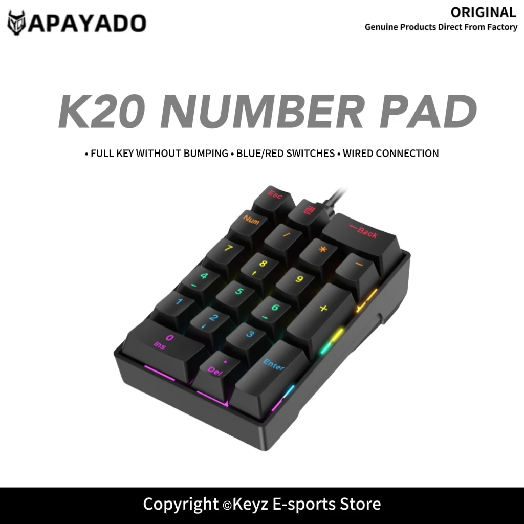 USB Wired Blue/Red Switch K20 Mechanical Numeric Keypad RGB Backlit ABS Keycaps One Click Calculator Portable Numpad for Laptop