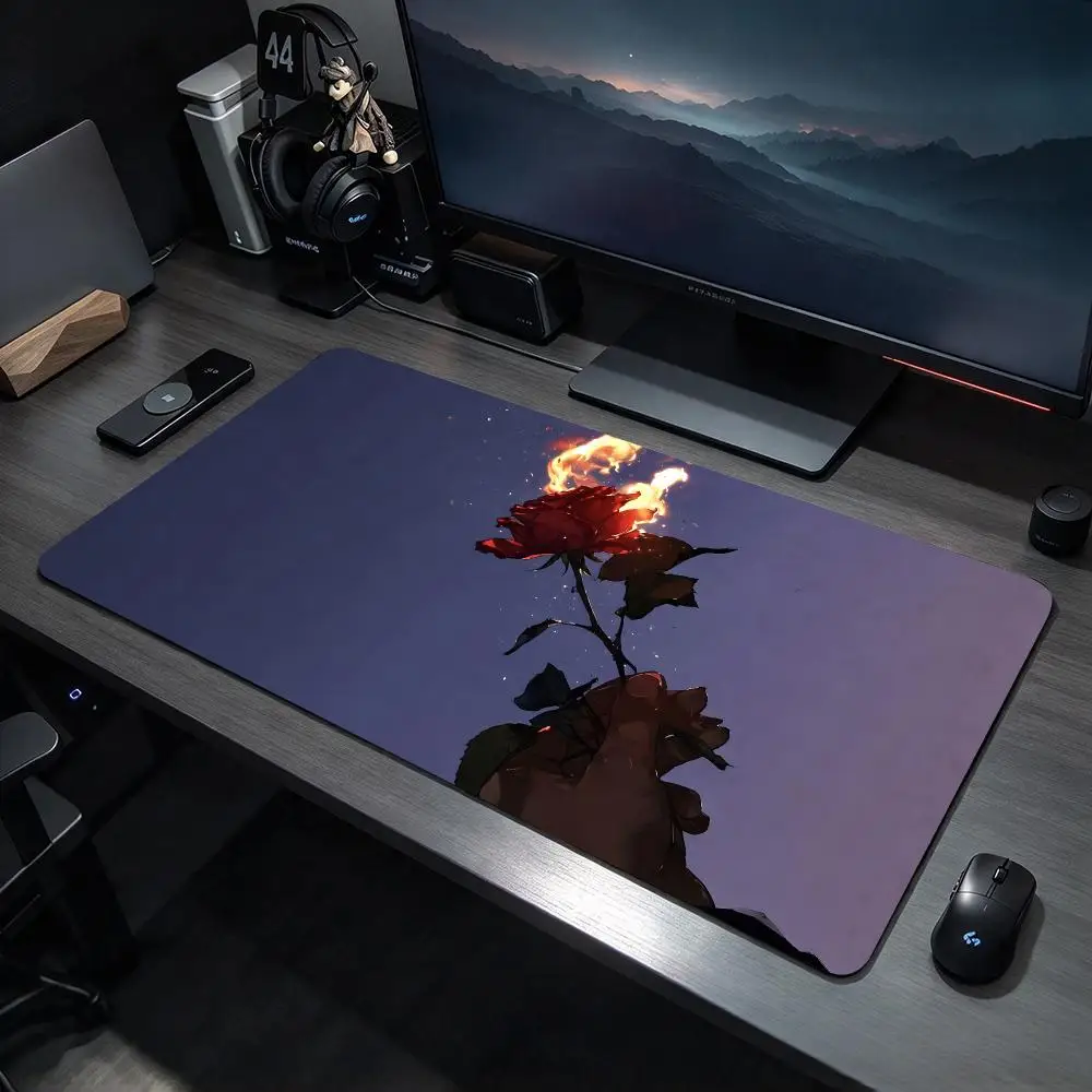 Romantic Graphic R-Rose Mouse Pad Large Gaming Mousepad Desk Mat Non Slip Bottom Featuring Stitched Edges