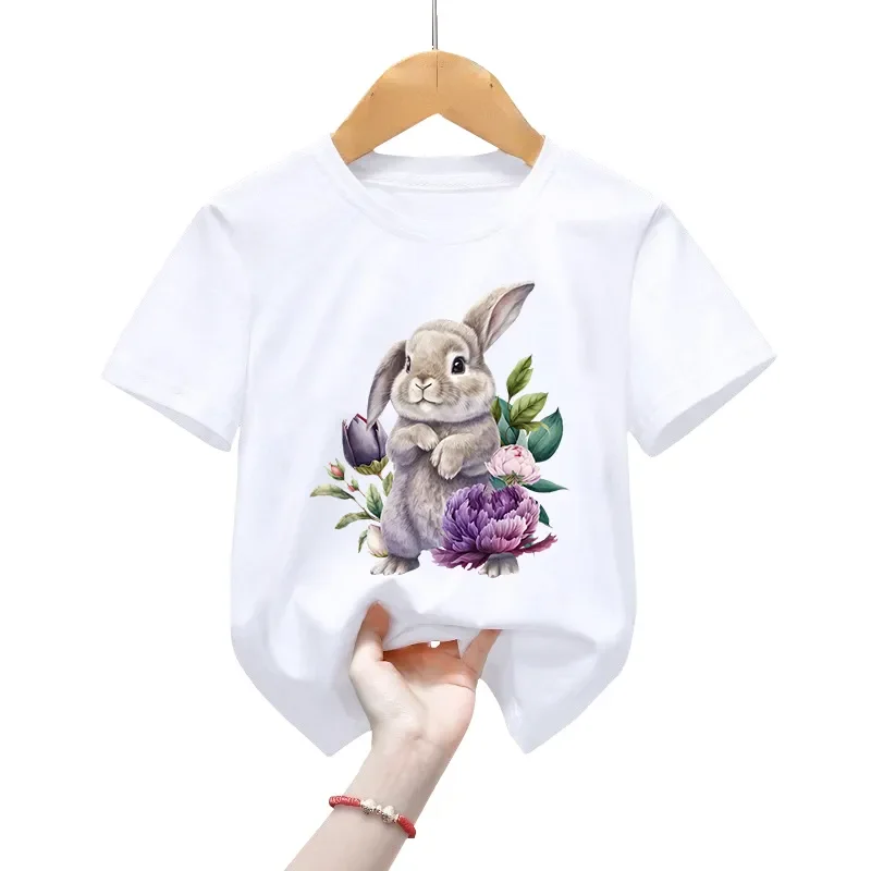 

Easter Bunny Print Boys Girls T-Shirts Cartoon Flower Kids Tops Harajuku Brand Vintage Animal Short Sleeve Children's Clothing