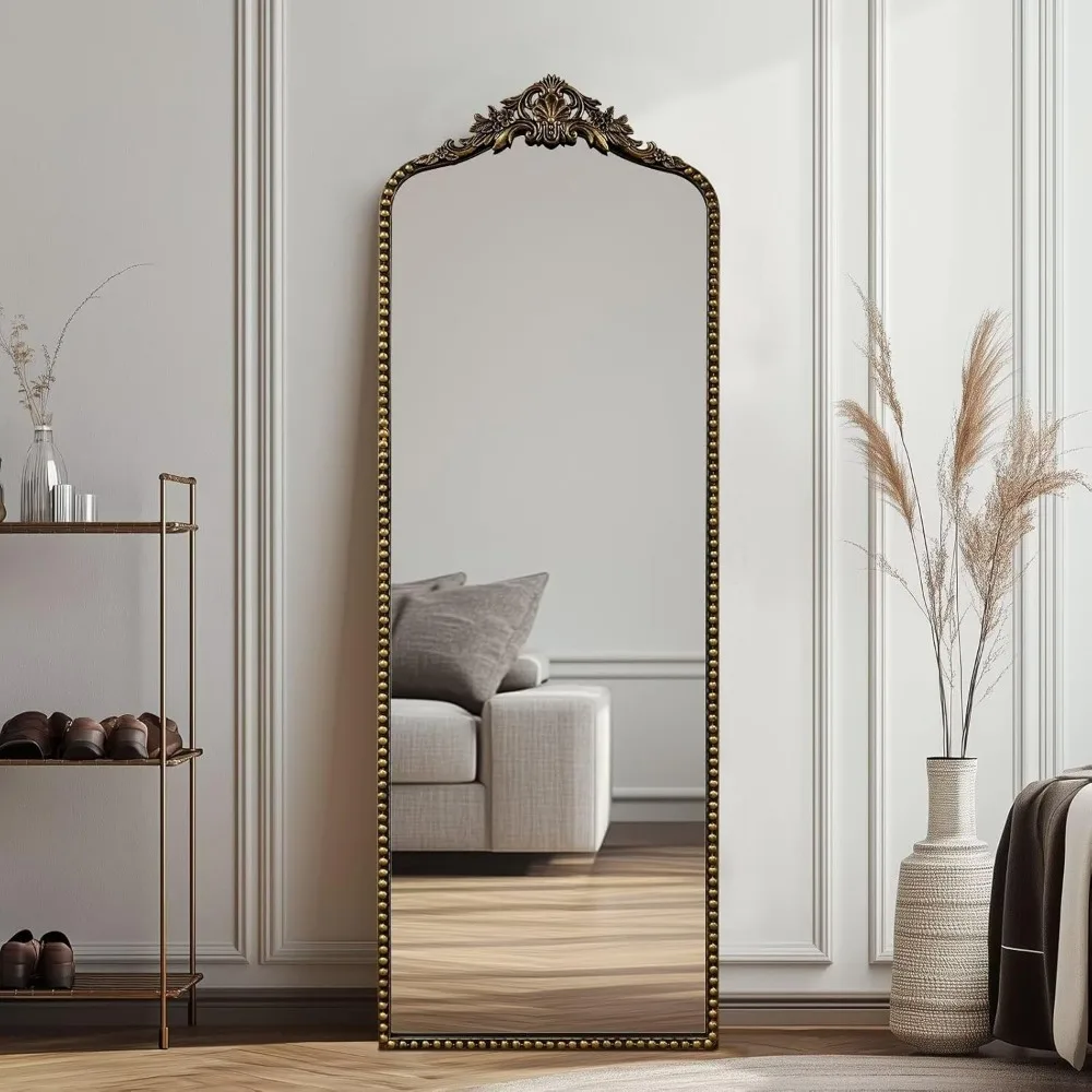 مرآة أرضية كاملة الطول على الطراز الباروكي العتيق، مرآة لكامل الجسم مثبتة على الحائط مقاس 65 × 22 للاستخدام الداخلي الأنيق