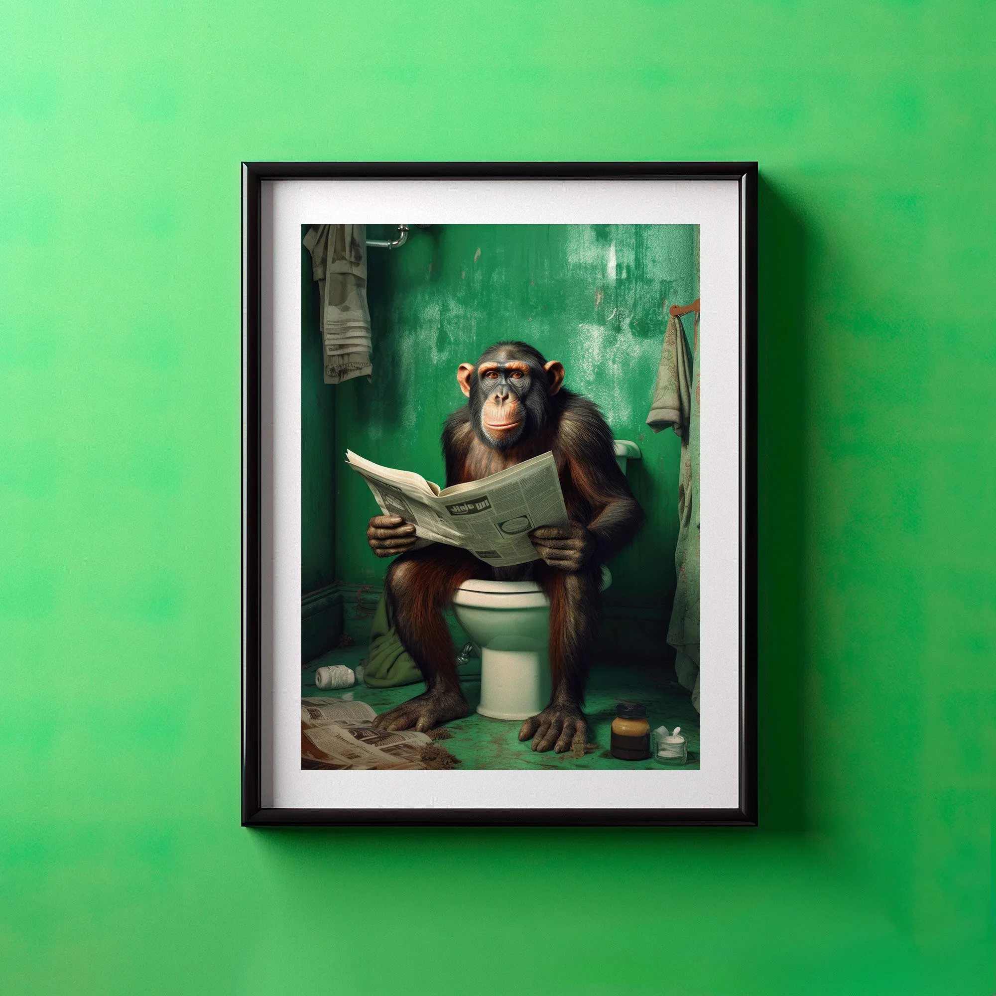 Chimpanzee Cat Dog Animal Funny Series Art Wall Home Decor Picture For Bathroom Toilet Room Canvas Painting Print Posters Gift