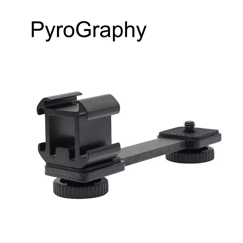 

PyroGraphy Triple Expansion Cold Shoe Mounts Long Bracket 360° Swivelling 3 Cold Shoe Ports 1/4"Screw Rubber Pad 1/4"Thread Hole