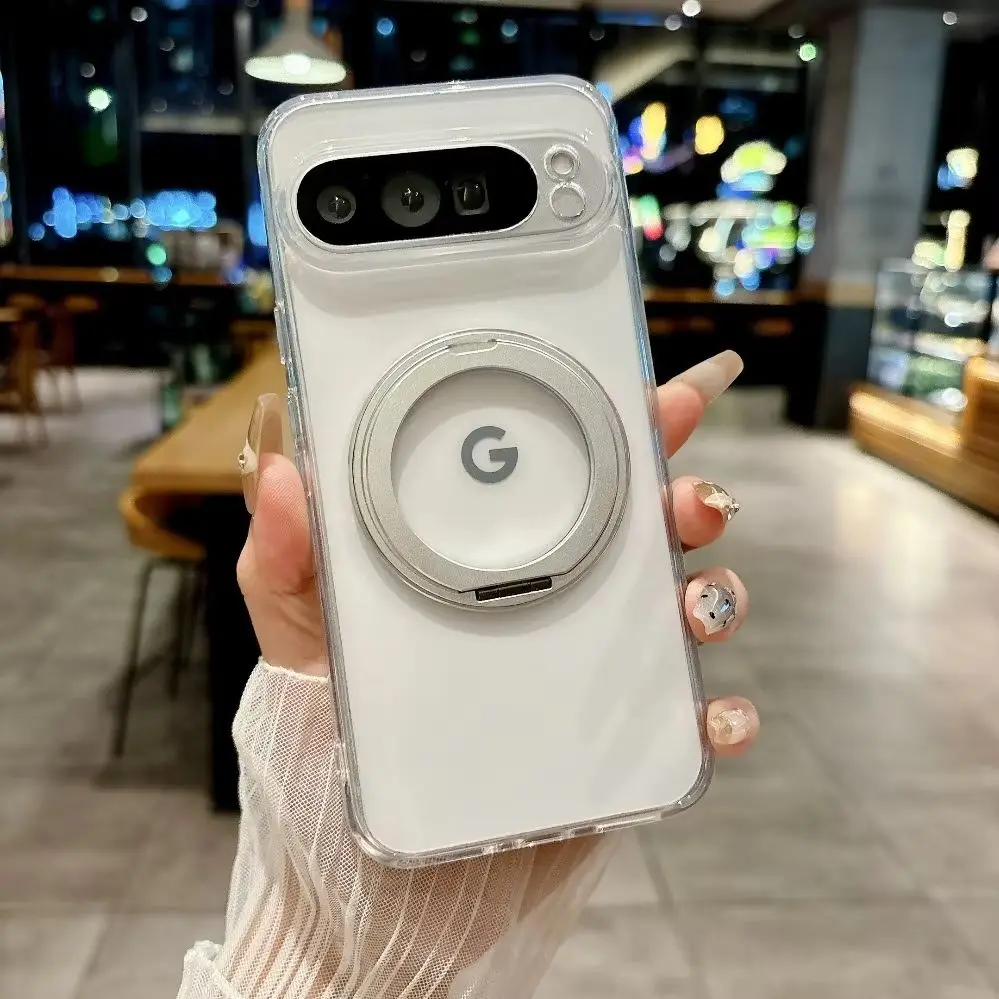 Für Magsafe Matte Rotierende Halterungshülle für Google Pixel 10 9 Pro XL 8 7 6 9A 8A 7A 6A Halter Ständer Transparente Stoßfeste Abdeckung